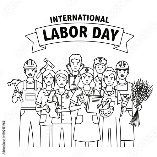 Labor Workers Solidarity Illustration outline