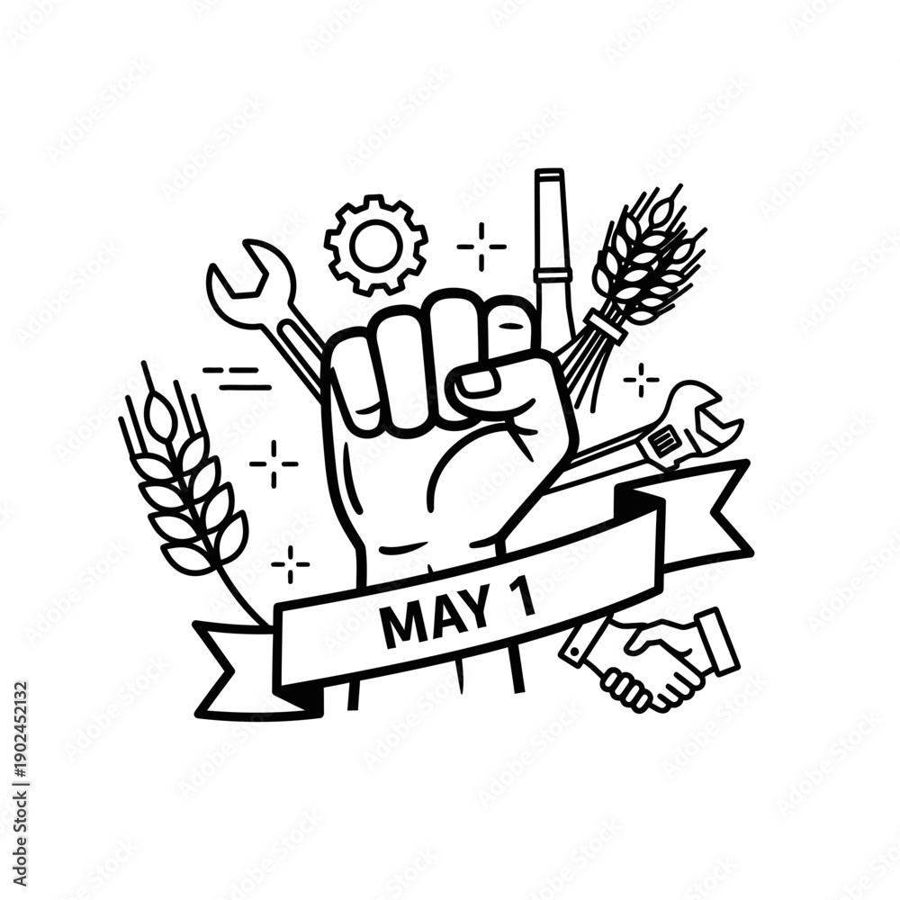 Fototapeta premium Labor Workers Solidarity Illustration outline