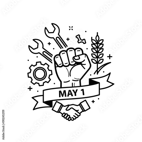 Labor Workers Solidarity Illustration outline