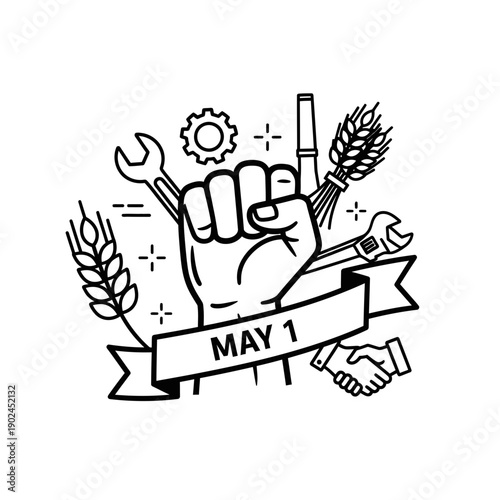 Labor Workers Solidarity Illustration outline