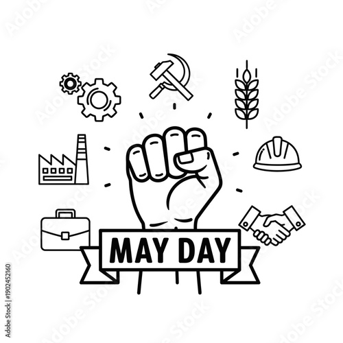 Labor Workers Solidarity Illustration outline