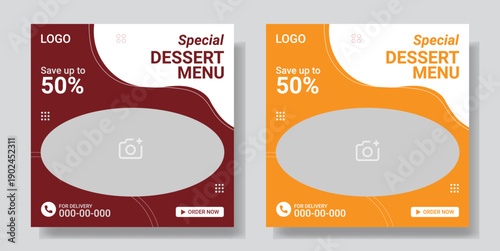 Social media food template, restaurant square banner for business promotion