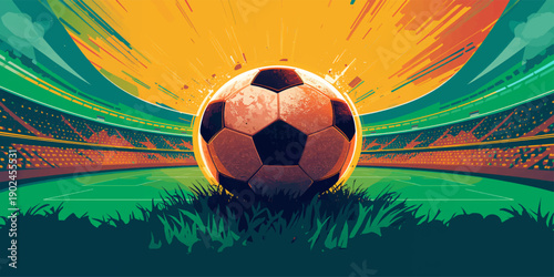 A grunge soccer ball with a national flag sits isolated against a dark sky, a black and white leather sphere designed for a sports competition or football game goal