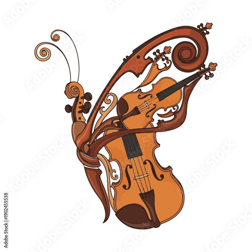 Creative artistic illustration of a violin transformed into a beautiful butterfly, symbolizing music and nature's harmony
