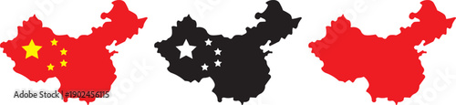 China map icon collection. Solid Silhouette, and Flag Style Vector Collection