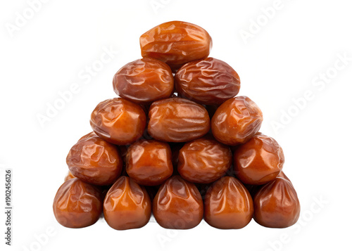 Dates Pyramid: A meticulously arranged pyramid of plump, caramel-colored dates, showcasing their rich texture and tempting sweetness.