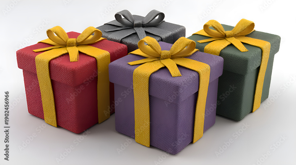 Obraz premium Group of colorful gift boxes with ribbons