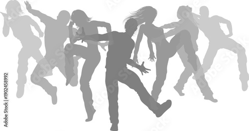 Street dancers dancing silhouette hip hop dance silhouettes poses set