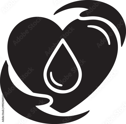 Abstract black and white heart with water droplet symbolizing love and purity