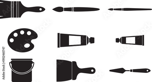 Artist Painting Silhouette Vector Set Isolated