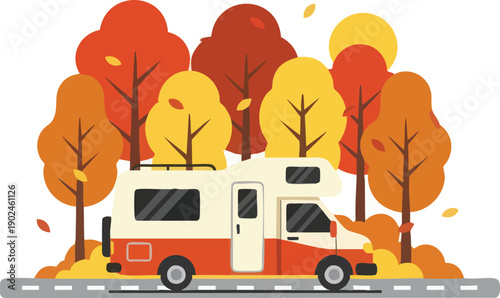 Recreational Vehicle Camper Van on Road.