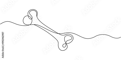 Bone single line art, continuous one line drawing of Isolated outline vector art, Continuous one line drawing of bone. simple human bone line art vector illustration. Bone toy for dog line art, pro.