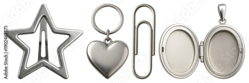 PNG Elegant metallic shapes and accessories on transparent background