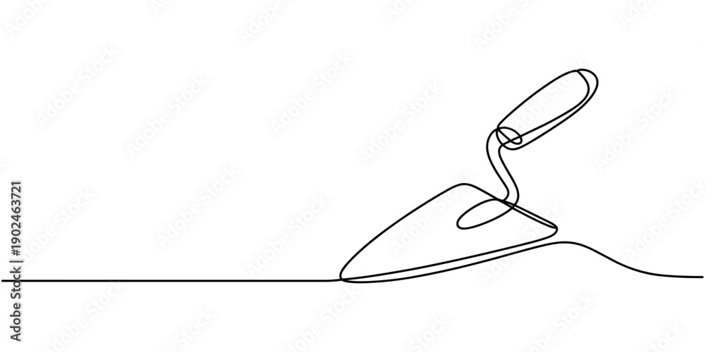 Obraz premium Continuous line drawing of cement trowel. One line of cement trowel for brick. Worker tool concept continuous line art. Editable outline, construction trowel tools concept graphic design vector style.