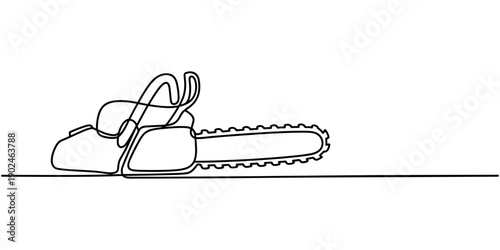 continuous line drawing of chainsaw.one line drawing of carpenter equipment chainsaw. single line vector illustration. isolated white background, one line art chainsaw vector illustration.
