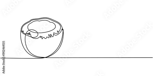 Coconut simple vector line illustration. Single line art drawing, Coconut continuous one line drawing set. Outline coconut fruit icon collections isolated on a white background. Editable stroke.