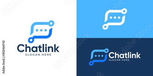 Creative modern chat link logo template. Bubble chat with circuit symbol logo design vector illustration.
