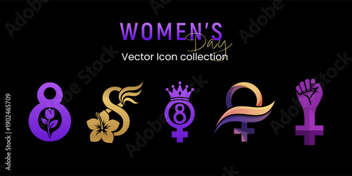International women's day vector icons, celebrating gender equality and empowerment symbols