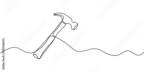 one continuous line drawing of hammer.one line drawing of hammer icon in repair and construction business.single line vector illustration of iron hammer.isolated white background