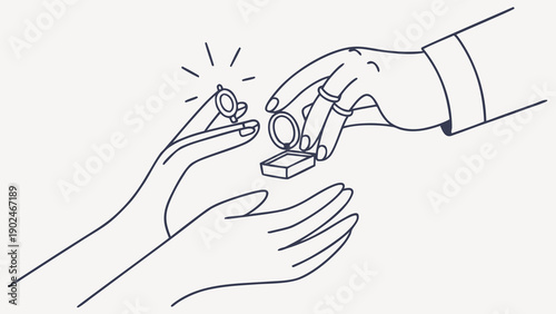Hands proposal ring jewelry love celebration vector illustration simple outline