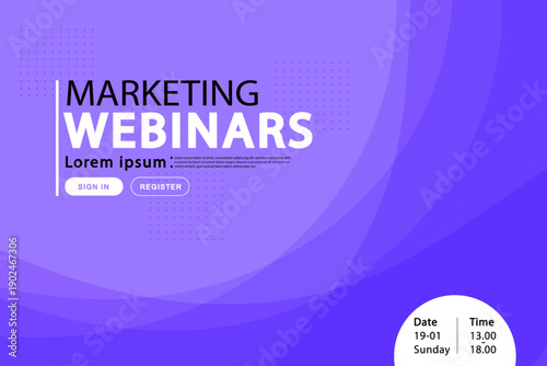 Webinar background for digital marketing and masterclasses. Features professional purple curves and abstract layers for live streaming events.