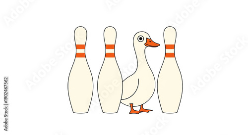 Duckpin Bowling Concept White Duck Among Bowling Pins Illustration