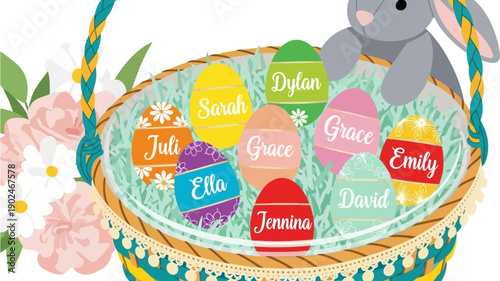 Easter basket with eggs and bunny