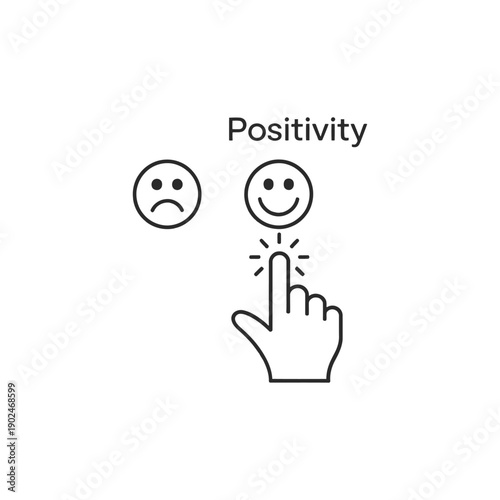 Choosing positivity a hand selects a smiling face over a frowning one