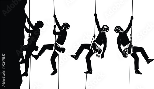 climbing,climber,rope,rock,adventure,sport,extreme,activity,alpinism,mountaineering,silhouette,black,white,vector,safety,helmet,harness,outdoor,training,challenge