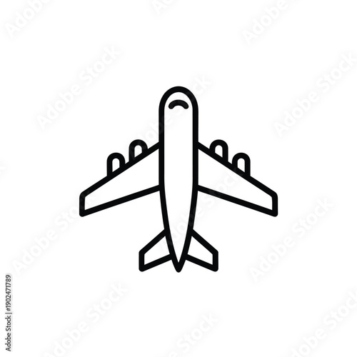 Simple line drawing depicts an airplane viewed from directly above