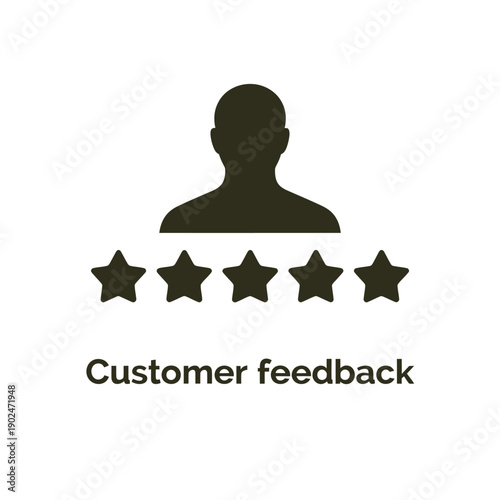 Customer feedback illustration featuring a profile icon and five stars