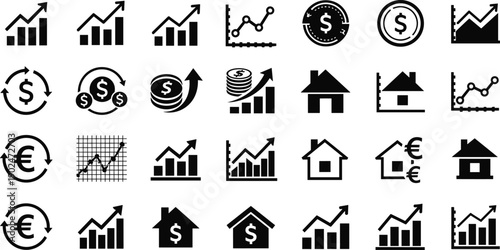 finance financial business money economy investment growth chart graph banking currency icon vector set