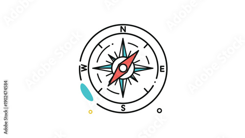 Nautical compass icon showing cardinal directions for navigation, adventure planning, and finding the right way on a journey.