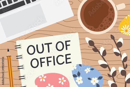 auto responder out of office; spring, easter vacation concept - vector illustration