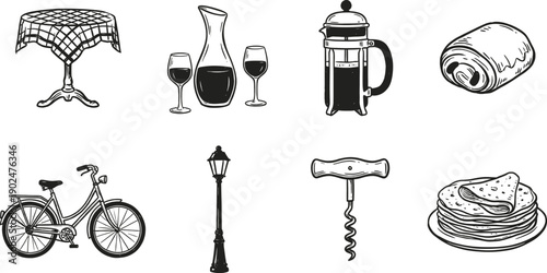 French cafe icons hand drawn vector menu collection