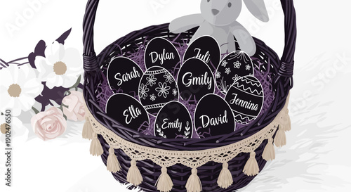 Easter basket with eggs and bunny