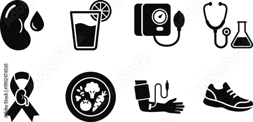 Kidney medical health icons set for healthcare awareness concept
