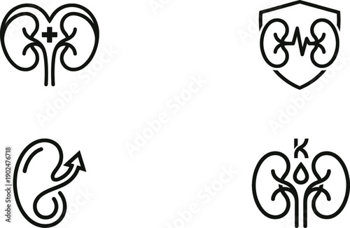 Kidney medical logo design with minimalist line art vector