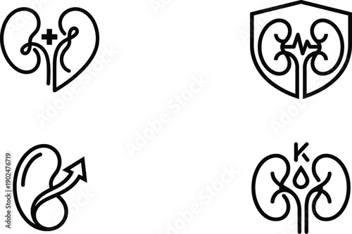 Kidney medical logo design with minimalist line art vector
