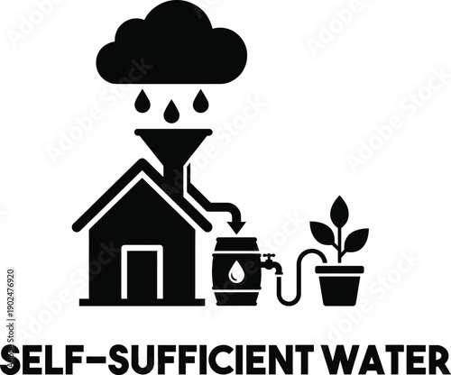 Rainwater harvesting system vector illustration with house and tank