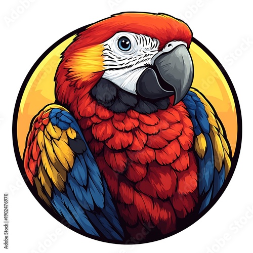 Scarlet macaw parrot with red blue and yellow feathers in a circle bird tropical photo