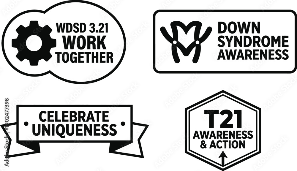 Fototapeta premium Down syndrome awareness ribbons and badges icon set vector
