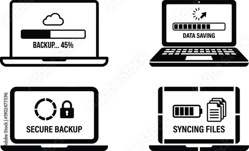 Laptop screen displaying data backup progress bar illustration
