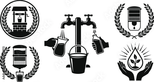 Community well with clean water for sustainable living concept