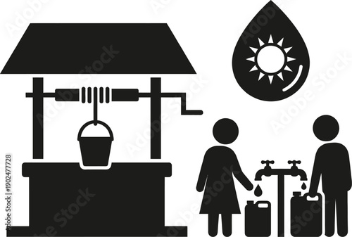 Community well with clean water for sustainable living concept