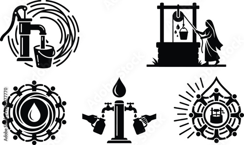 Community well with clean water for sustainable living concept