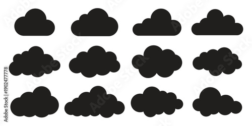 Colorful cloud shape vector set with cute rounded forms simple flat elements for weather app ui kids design