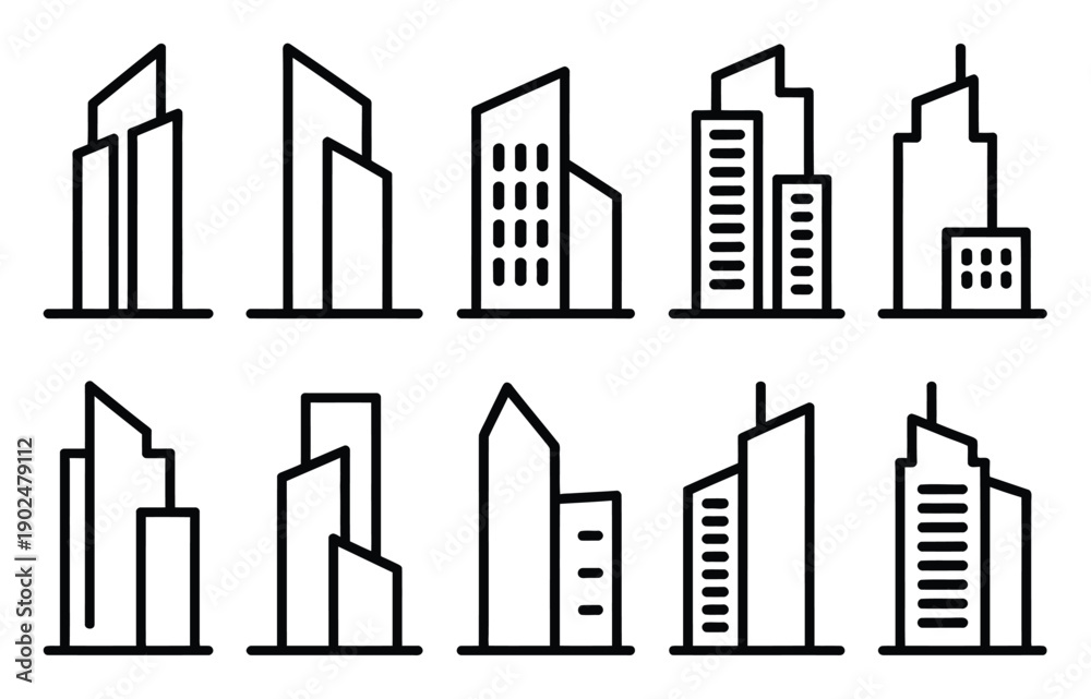 Obraz premium Cityscape Skyscraper Icons Set Simple Vector Illustration