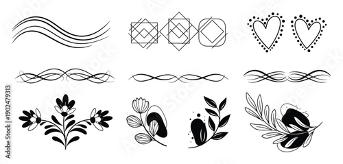 Decorative Elements Black and White Vector Illustration