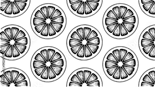 Black and White Citrus Fruit Slices Pattern
